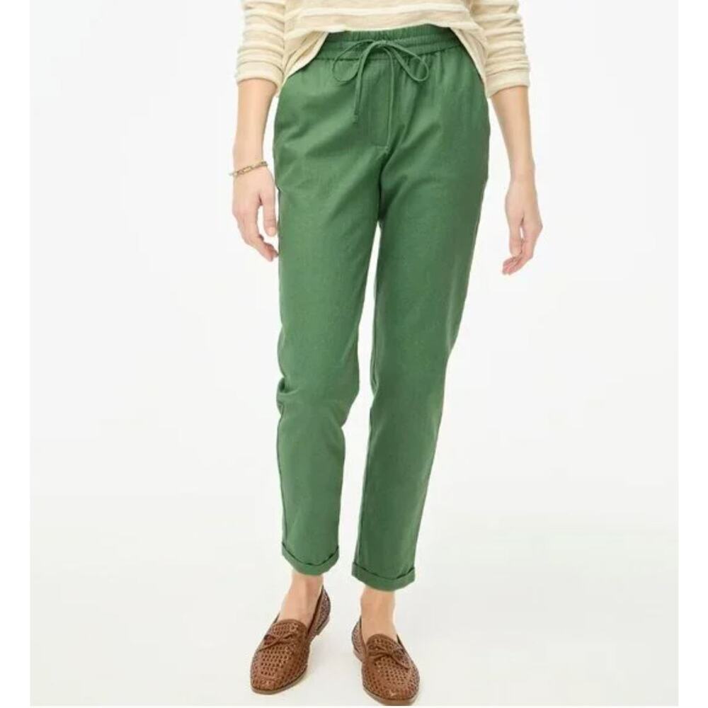 J.Crew Women's Green Linen Blend Crop Pants Straight Leg Pull On Casual Pants 4
